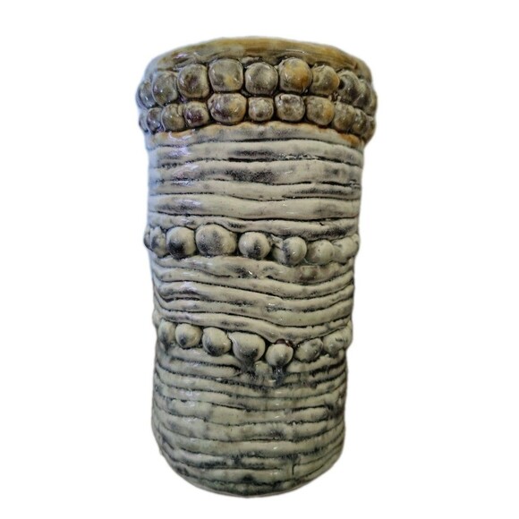 Vintage Coil Pottery Aqua Green Glossy Vase SP Engraved 7" - Picture 5 of 7